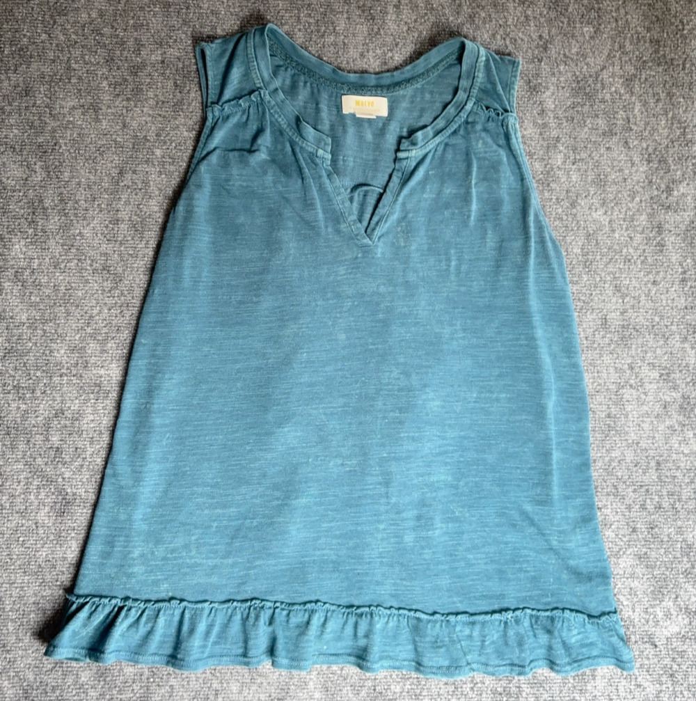 Maeve Anthropologie Tank Top L Blue Teal Ruffle Split Back Sleeveless Blouse